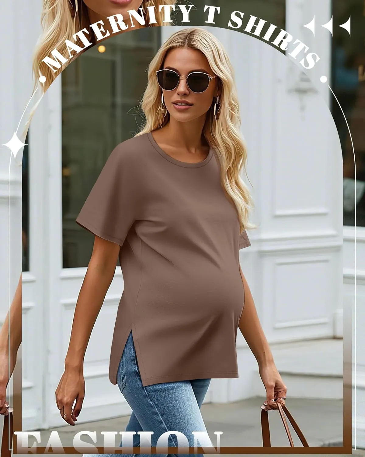 4 Pack Women's Maternity Shirts Short Sleeve 35% Cotton Side Split Pregnancy Tops Casual Summer Clothes Multipack