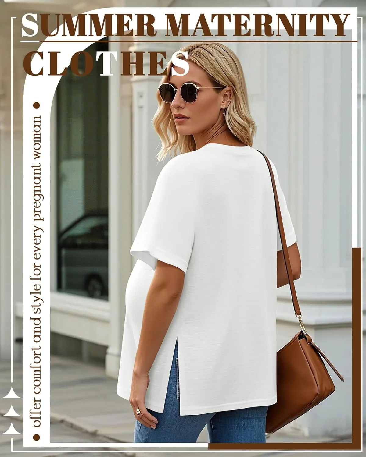 4 Pack Women's Maternity Shirts Short Sleeve 35% Cotton Side Split Pregnancy Tops Casual Summer Clothes Multipack