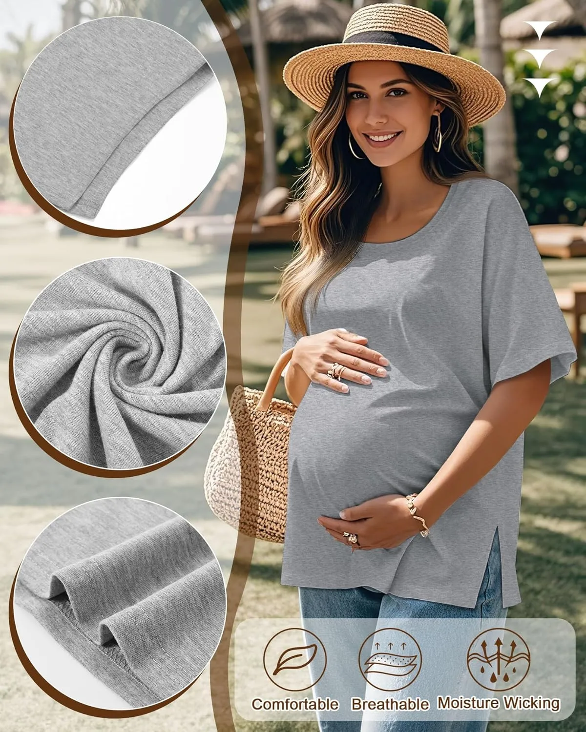 4 Pack Women's Maternity Shirts Short Sleeve 35% Cotton Side Split Pregnancy Tops Casual Summer Clothes Multipack
