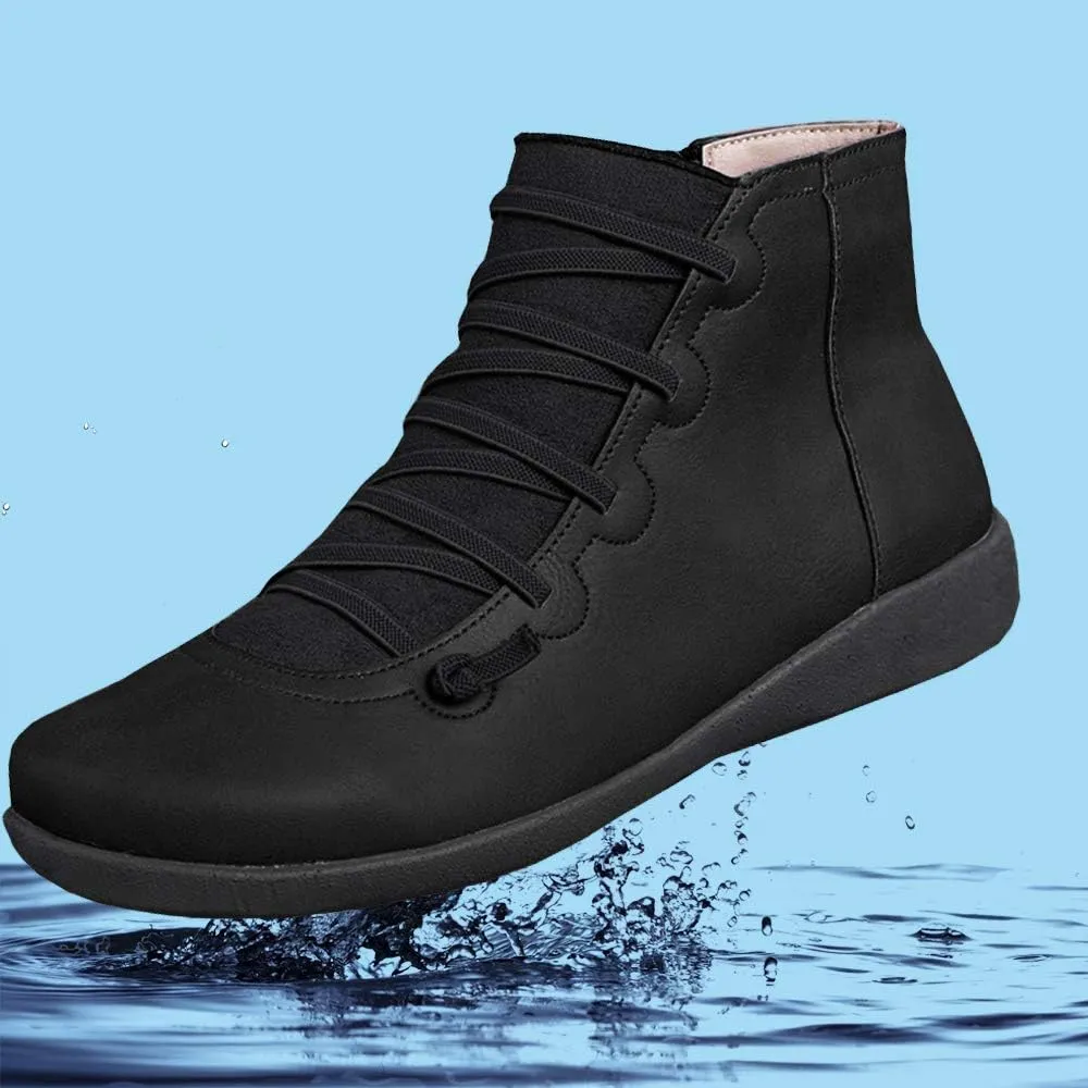 Acrossage Women Arch Support Boots Comfortable Ankle Wedge Short Booties Fashion Leather Waterproof Slip On Boots