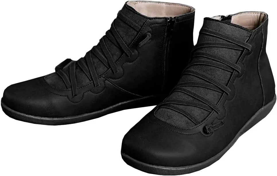 Acrossage Women Arch Support Boots Comfortable Ankle Wedge Short Booties Fashion Leather Waterproof Slip On Boots