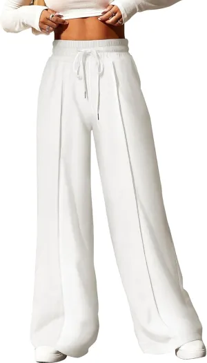 Aleumdr Women's High Waisted Drawstring Waist Wide Leg Sweatpants with Pockets Casual Loose Yoga Pants