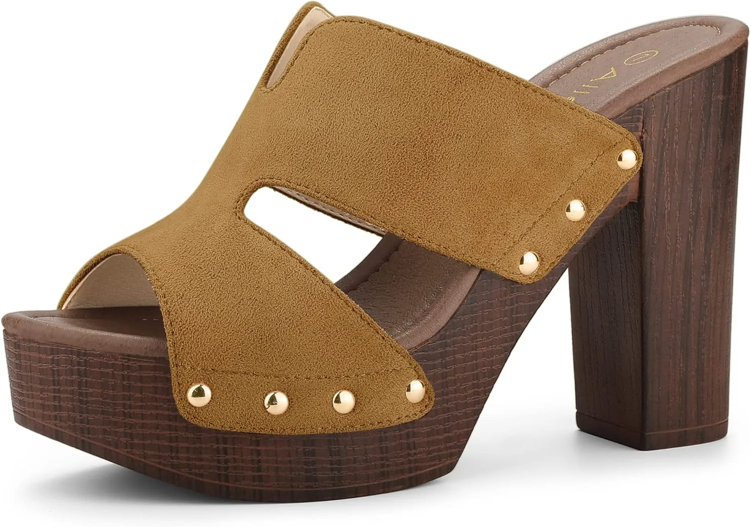 Allegra K Women's Faux Suede Platform High Block Heel Slides Sandals