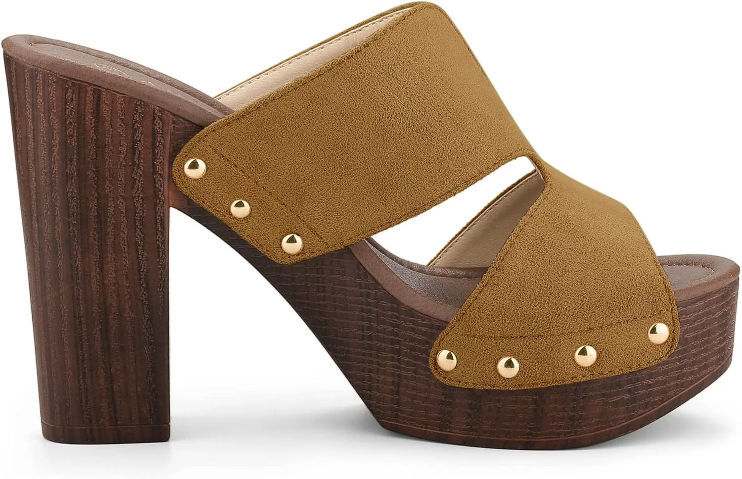Allegra K Women's Faux Suede Platform High Block Heel Slides Sandals