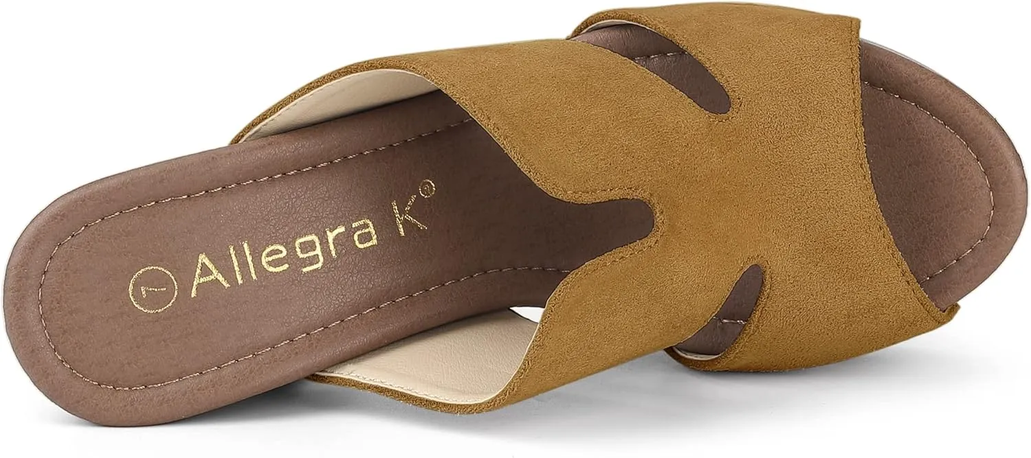 Allegra K Women's Faux Suede Platform High Block Heel Slides Sandals