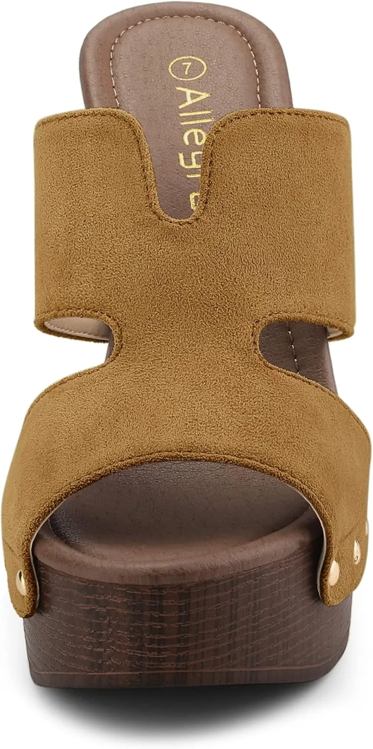 Allegra K Women's Faux Suede Platform High Block Heel Slides Sandals