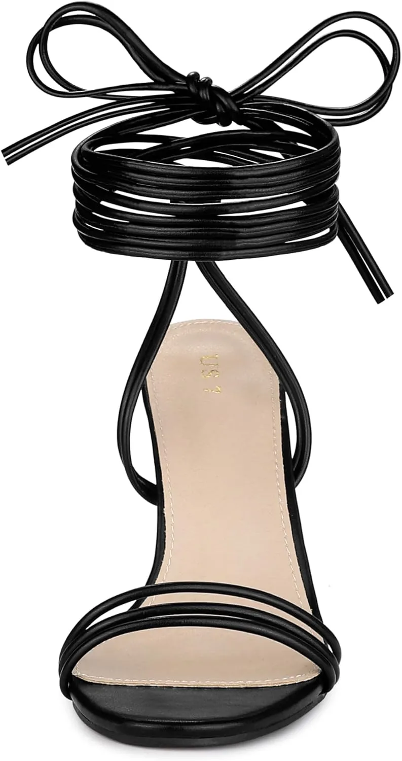 Allegra K Women's Strappy Lace Up Slingback Open Toe Stiletto Heel Sandals
