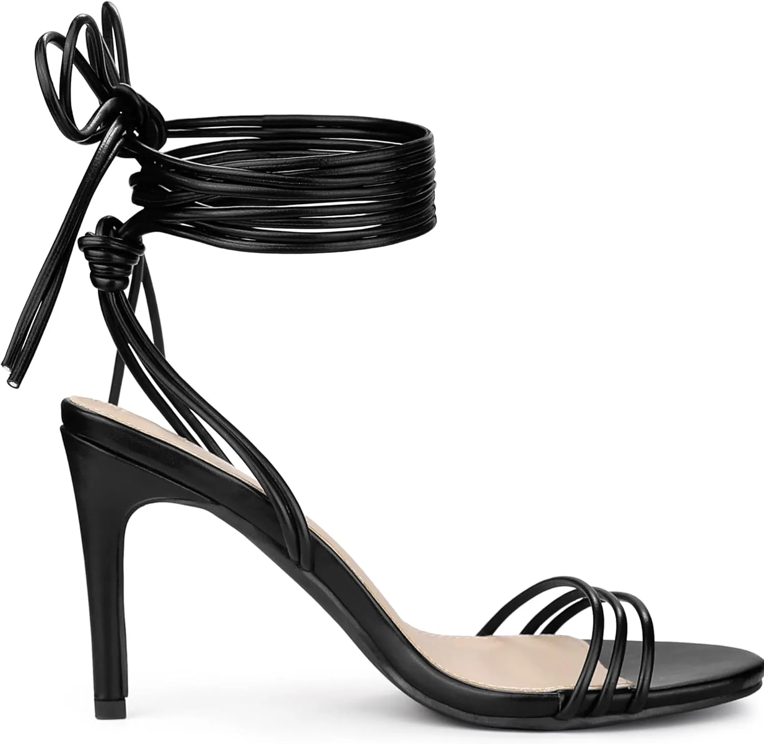 Allegra K Women's Strappy Lace Up Slingback Open Toe Stiletto Heel Sandals