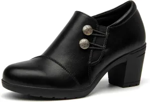 ALLOT Women's Dress Shoes Low Chunky Block Heels Slip-On Round Toe Office Business Work Pumps Supportive Casual Comfort Loafers