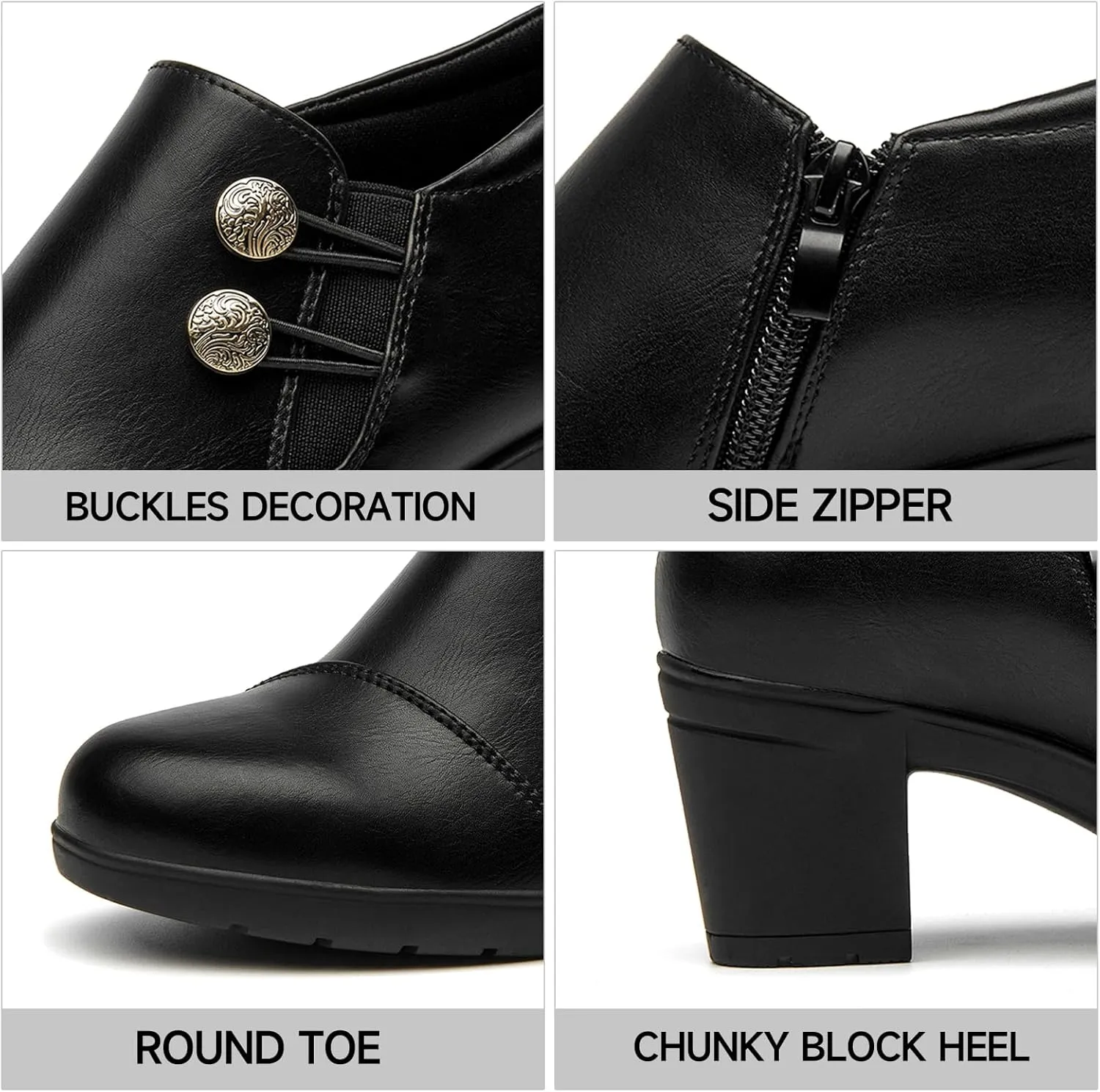 ALLOT Women's Dress Shoes Low Chunky Block Heels Slip-On Round Toe Office Business Work Pumps Supportive Casual Comfort Loafers