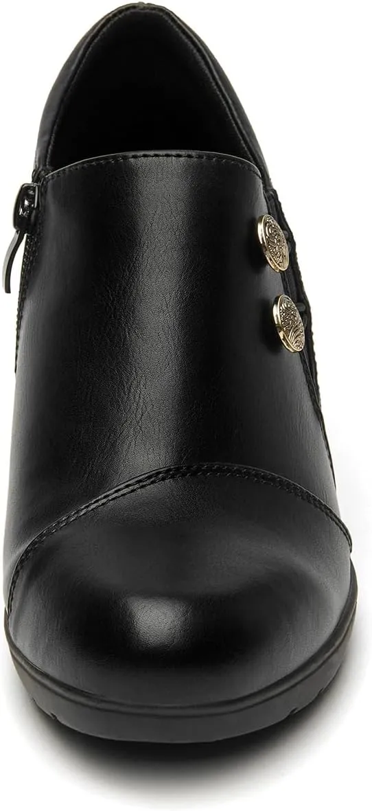 ALLOT Women's Dress Shoes Low Chunky Block Heels Slip-On Round Toe Office Business Work Pumps Supportive Casual Comfort Loafers
