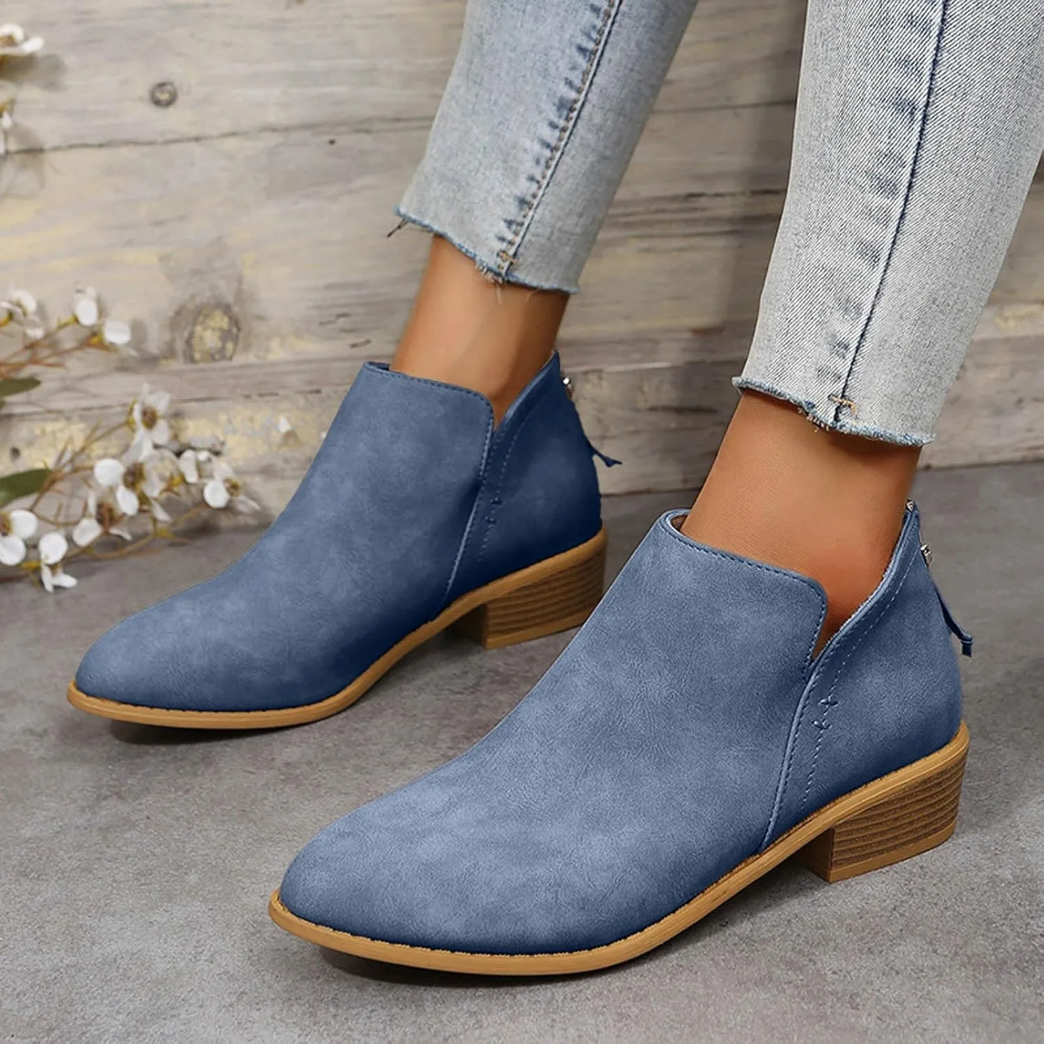 AMDBEL Fall Boots for Women 2024, Women's Ankle Boots Low Heel Slip On Chelsea Boots Casual Walking Booties with Zipper
