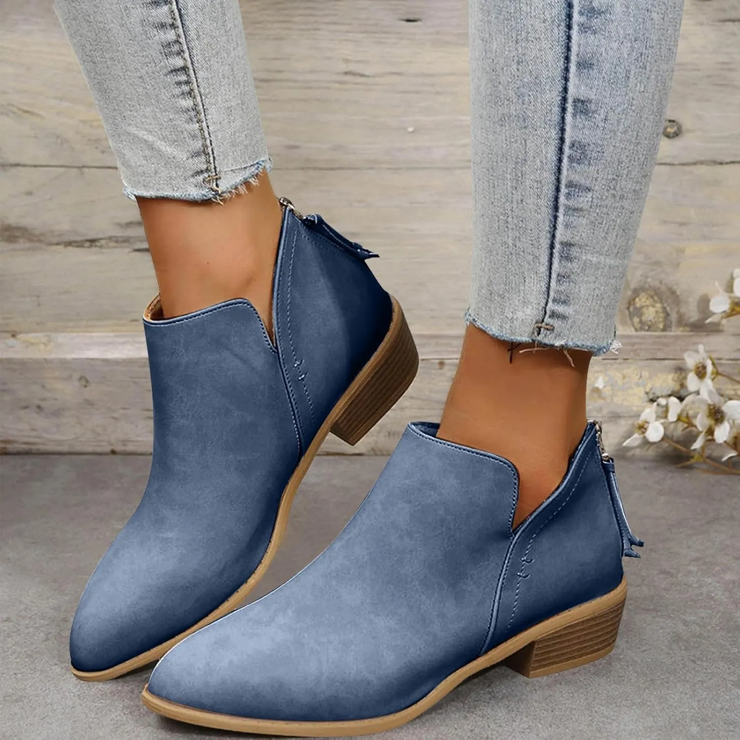 AMDBEL Fall Boots for Women 2024, Women's Ankle Boots Low Heel Slip On Chelsea Boots Casual Walking Booties with Zipper