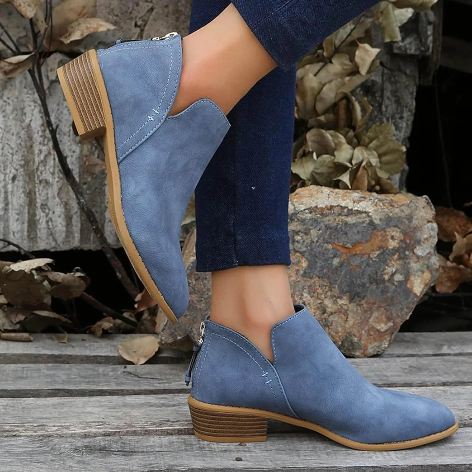 AMDBEL Fall Boots for Women 2024, Women's Ankle Boots Low Heel Slip On Chelsea Boots Casual Walking Booties with Zipper