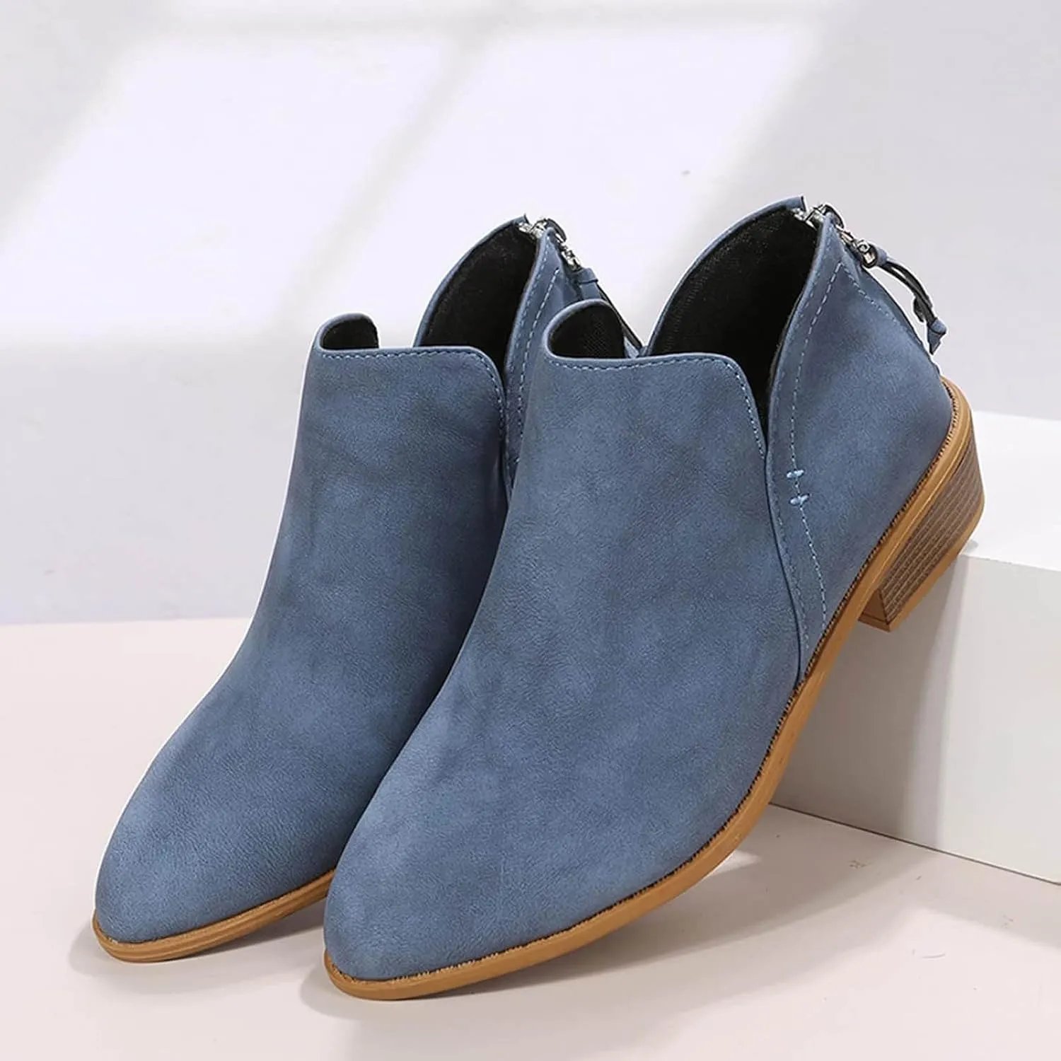 AMDBEL Fall Boots for Women 2024, Women's Ankle Boots Low Heel Slip On Chelsea Boots Casual Walking Booties with Zipper