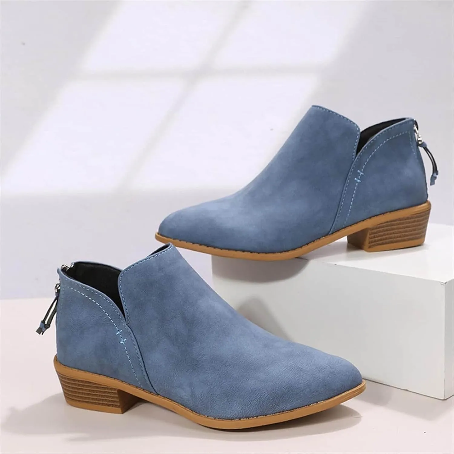 AMDBEL Fall Boots for Women 2024, Women's Ankle Boots Low Heel Slip On Chelsea Boots Casual Walking Booties with Zipper