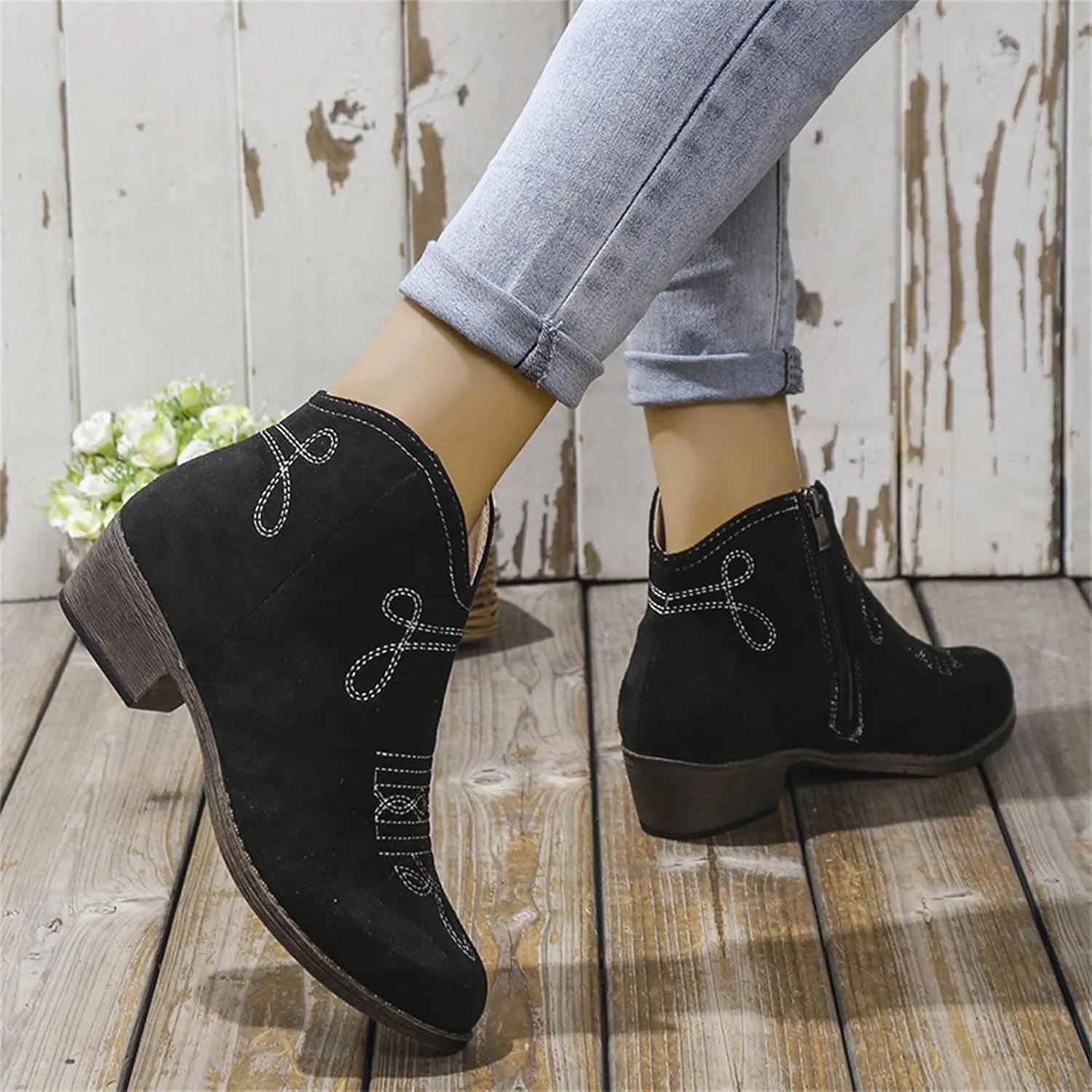 AMDBEL Winter Boots for Women 2024 Ankle Boots Low Heel Short Boots Fashion Winter Walking Shoes with Side Zipper