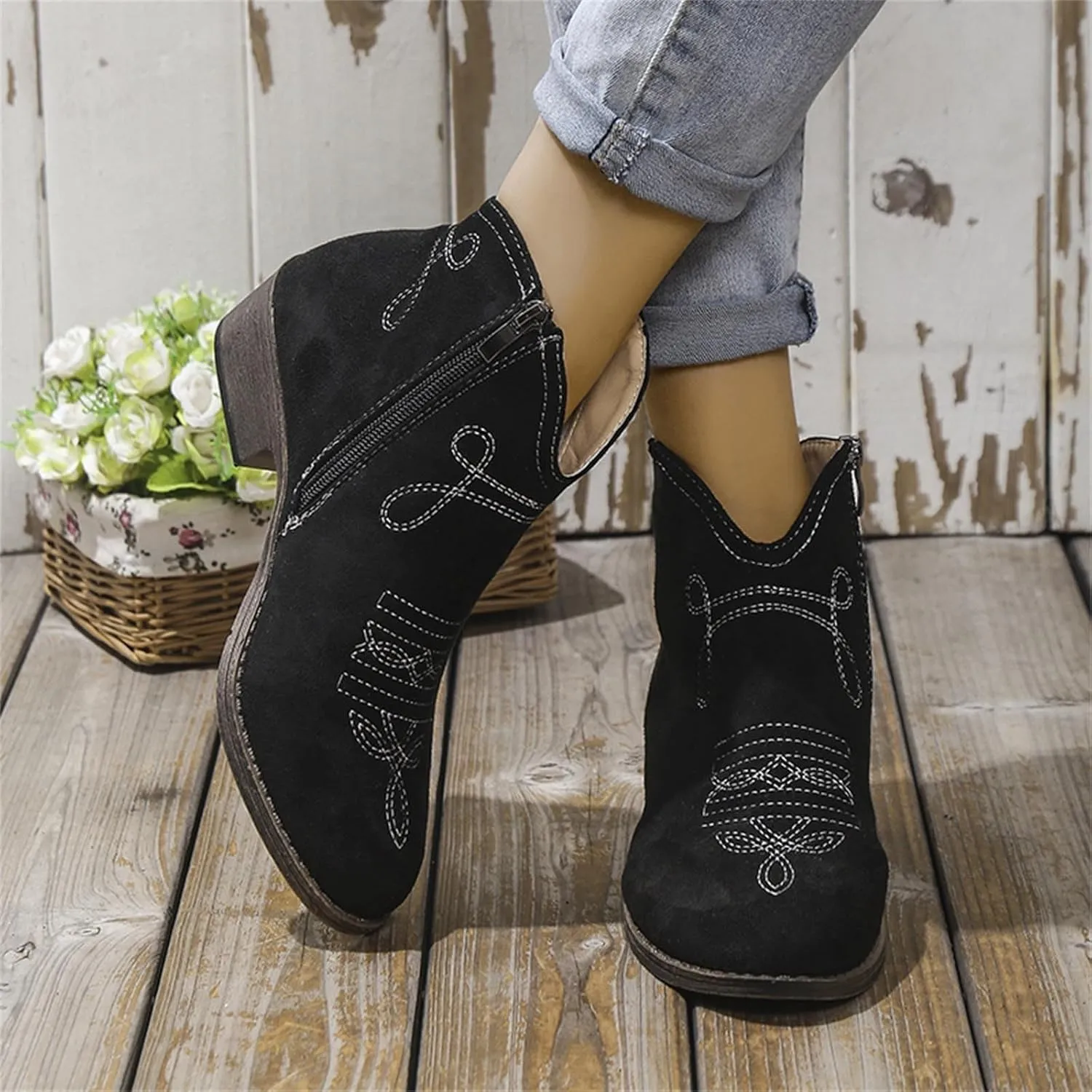 AMDBEL Winter Boots for Women 2024 Ankle Boots Low Heel Short Boots Fashion Winter Walking Shoes with Side Zipper