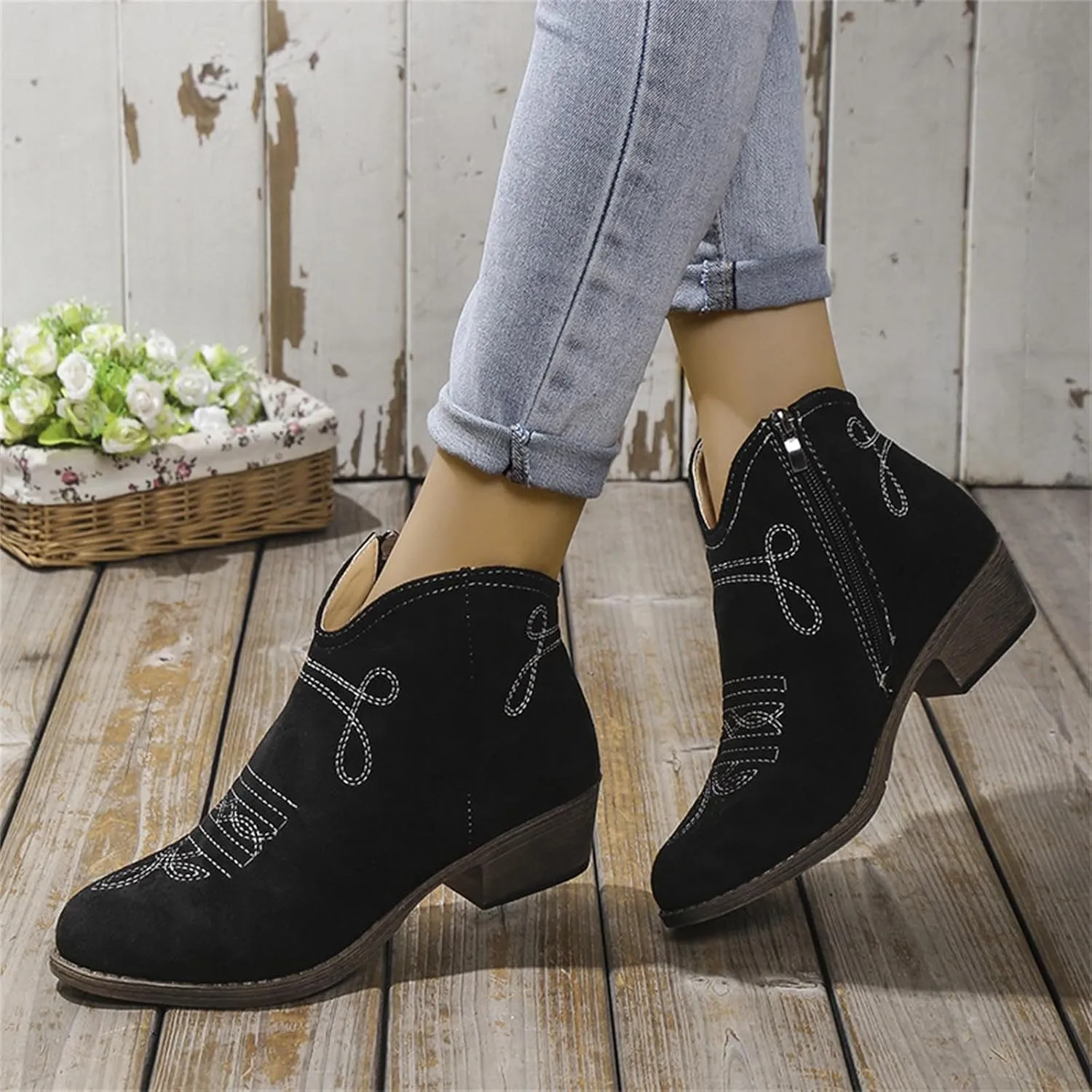 AMDBEL Winter Boots for Women 2024 Ankle Boots Low Heel Short Boots Fashion Winter Walking Shoes with Side Zipper