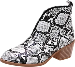 AMDBEL Womens Boots Ankle, Women's Ankle Boots Casual V Cut Slip On Chunky Heel Short Fall Winter Bootie Shoes