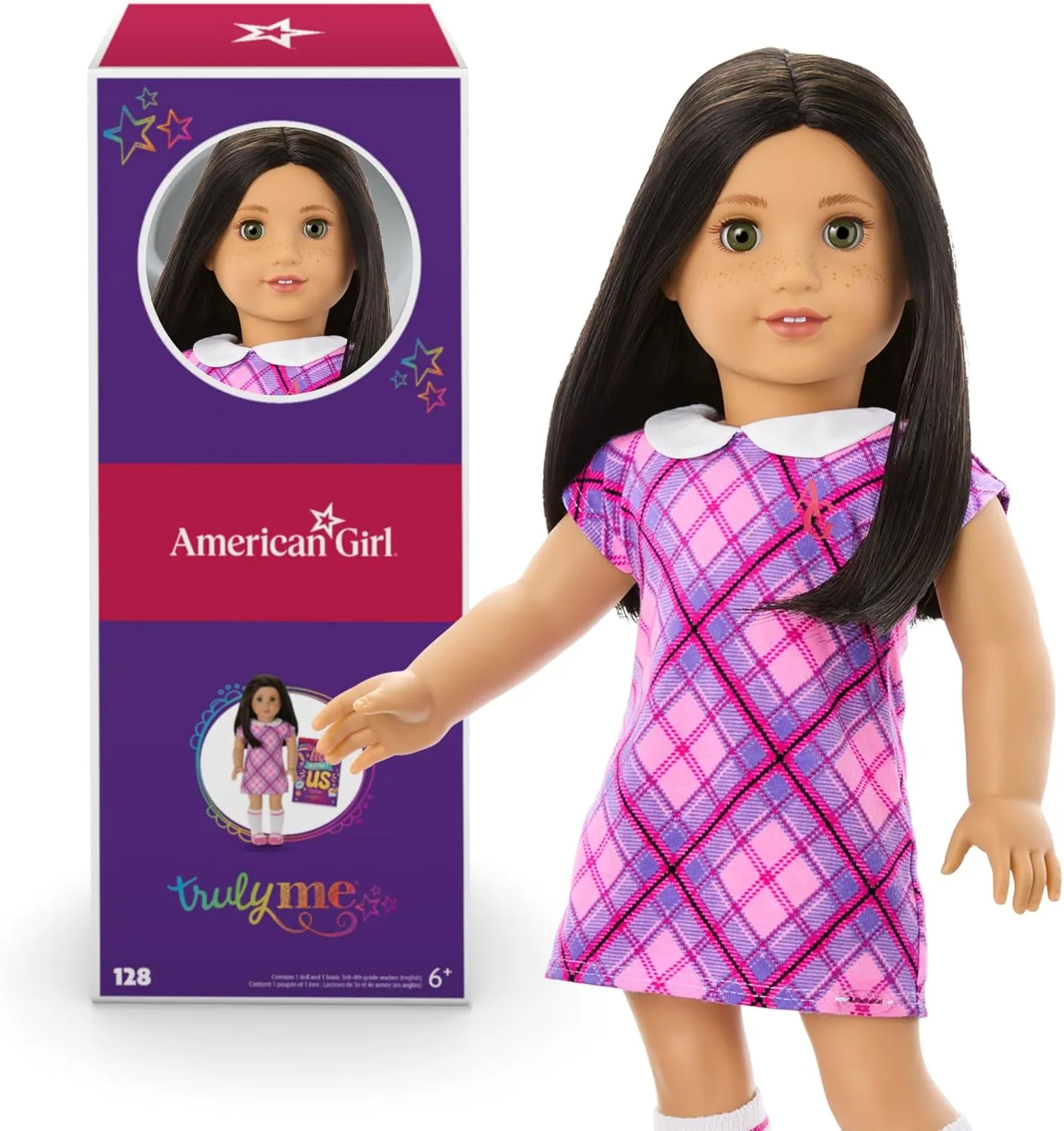 American Girl Truly Me 18-inch Doll #128 w/Green Eyes, Blk-Br Hair, Lt-to-Med Skin & Warm Undertones   Freckles, for Ages 6 
