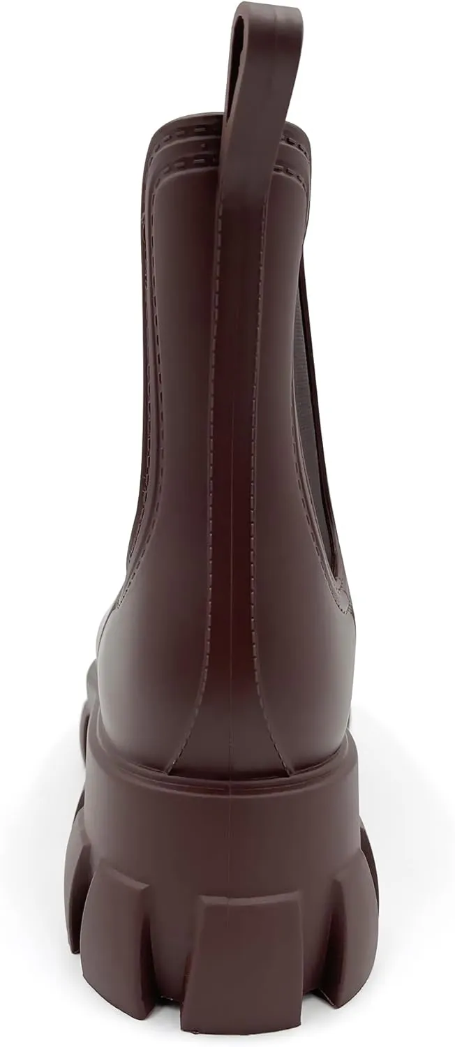 Amoji Unisex Ankle Chelsea Rain Platform Rubber Waterproof Boots 917