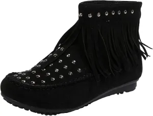Ankle Boots for Women Flat Side Zip Vintage Womens Cowboy Boots Round Toe Fringe Buckle Straps Studded Western Cowboy Shoes