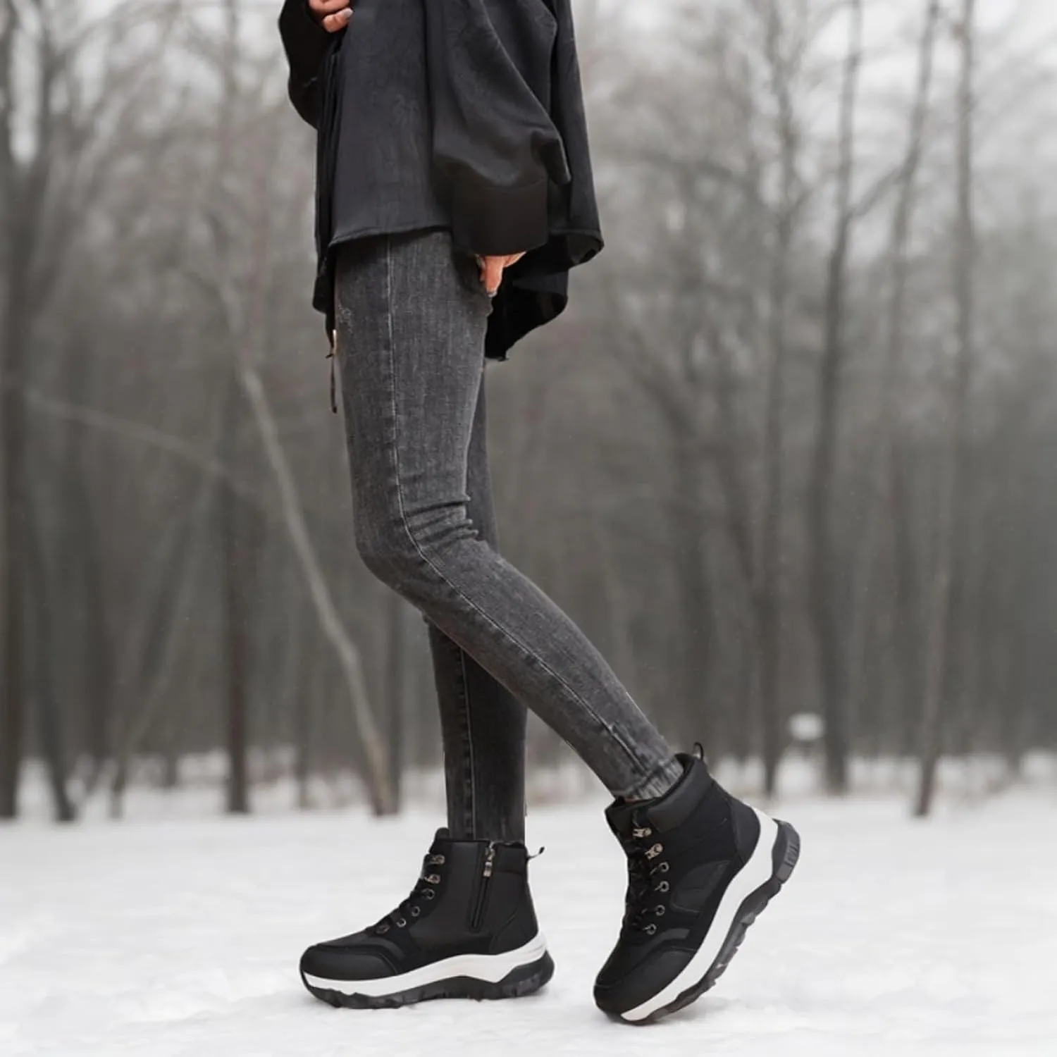 Ankle Boots Winter for Women Warm Keep and Waterproof Lace Up Velvet Zippered Comfortabel Sneaker Boots