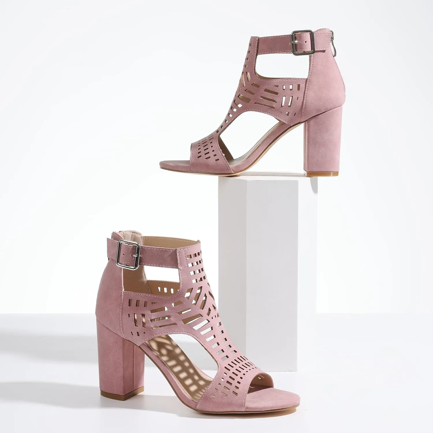 AOSPHIRAYLIAN Chunky Heeled Sandals for Womens Bohemian Cutout Open Toe Summer Block Heeled Party Sandals