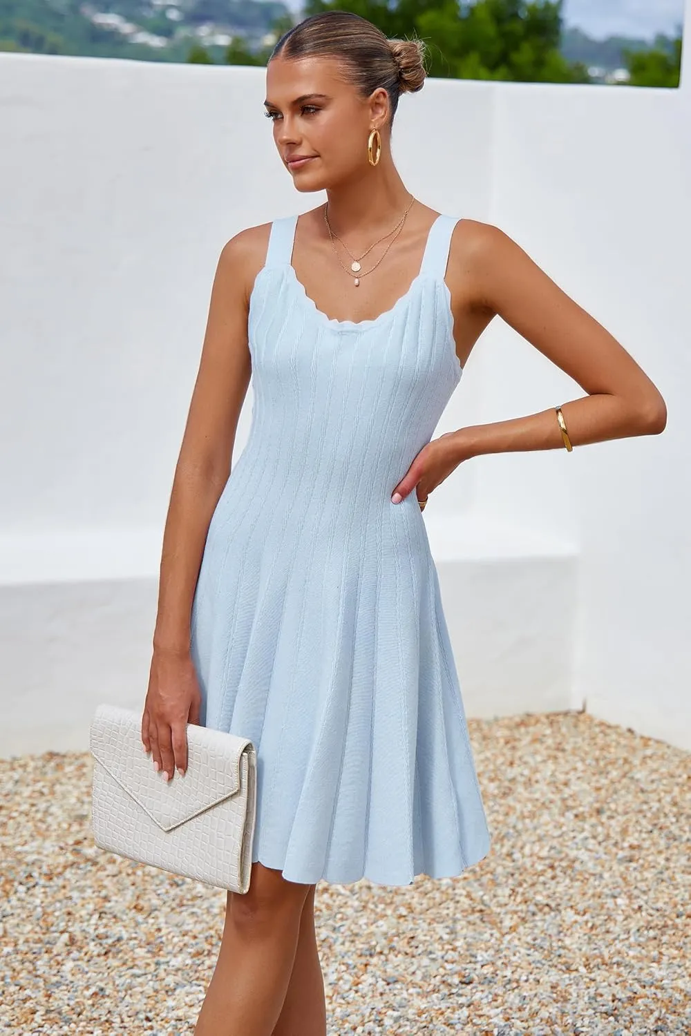 Arach&Cloz Women's 2025 Summer Dresses Knitted Sleeveless Spring Casual Flowy A Line Beach Vacation Mini Sundress