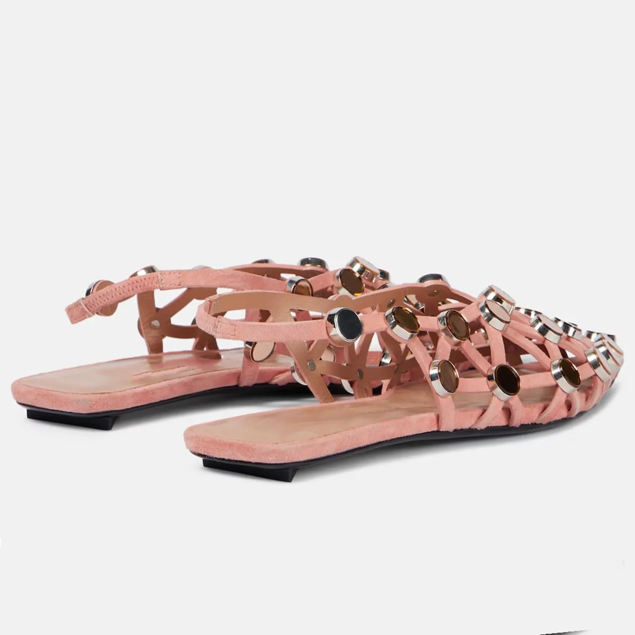 Arqa Velvet Mesh Ballet Flats for Women Riveted Suede Leather Low Heel Shoes Backless Footwear & Ballet Pumps Ladies' Non-Slip Casual Ballet Flats
