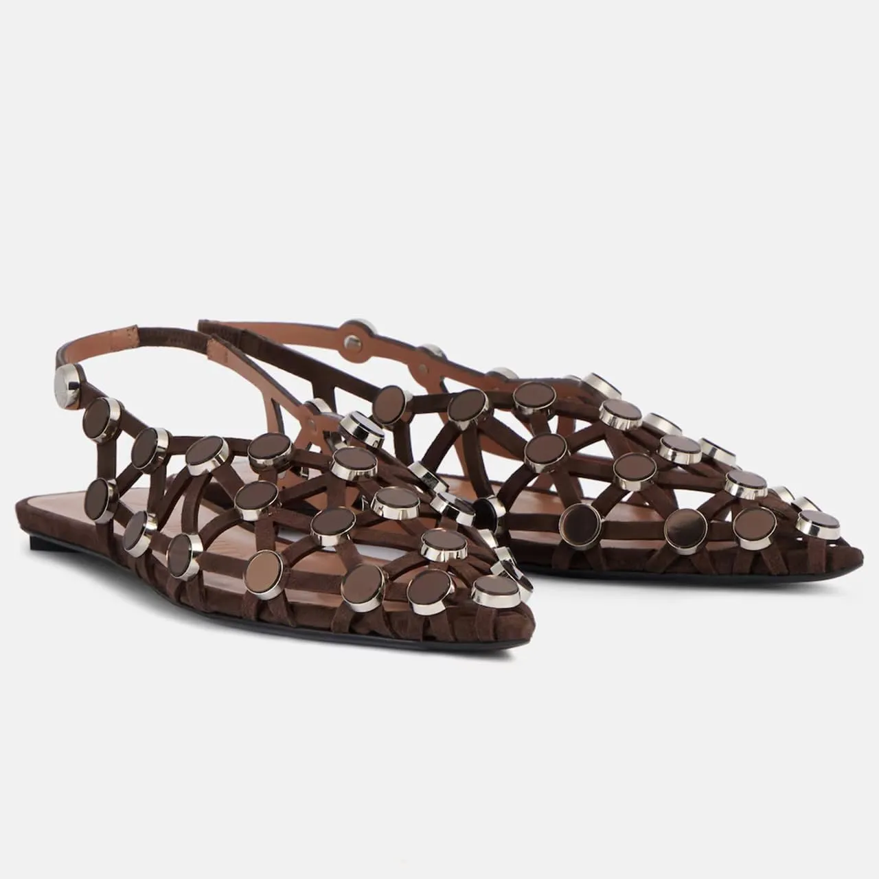 Arqa Velvet Mesh Ballet Flats for Women Riveted Suede Leather Low Heel Shoes Backless Footwear & Ballet Pumps Ladies' Non-Slip Casual Ballet Flats
