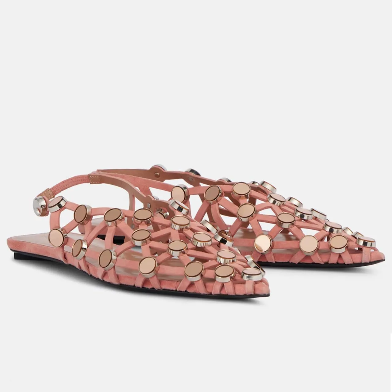 Arqa Velvet Mesh Ballet Flats for Women Riveted Suede Leather Low Heel Shoes Backless Footwear & Ballet Pumps Ladies' Non-Slip Casual Ballet Flats