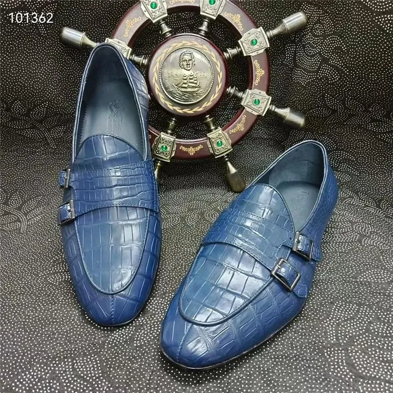 Authentic Crocodile Skin Business Casual Designer Men Blue Moccasins Genuine Exotic Alligator Leather Male Slip-on Dress Loafers