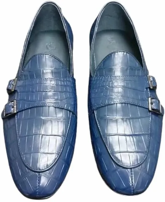 Authentic Crocodile Skin Business Casual Designer Men Blue Moccasins Genuine Exotic Alligator Leather Male Slip-on Dress Loafers