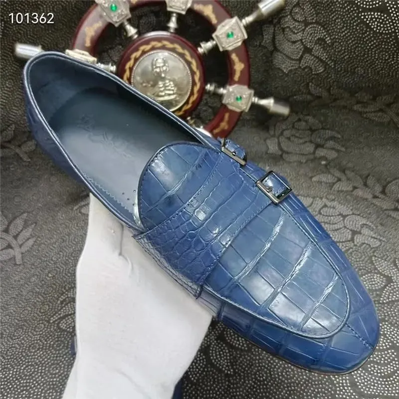 Authentic Crocodile Skin Business Casual Designer Men Blue Moccasins Genuine Exotic Alligator Leather Male Slip-on Dress Loafers