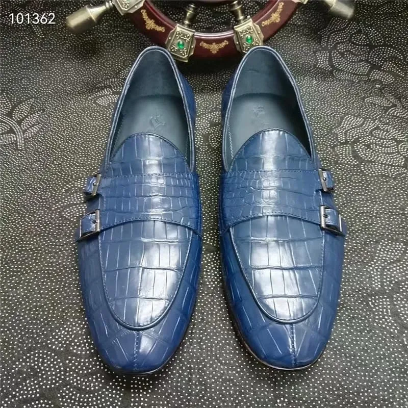 Authentic Crocodile Skin Business Casual Designer Men Blue Moccasins Genuine Exotic Alligator Leather Male Slip-on Dress Loafers