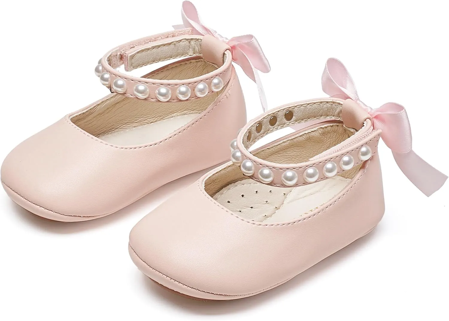 Baby Girls Mary Jane Flats - Infant Newborn Walking Shoes Soft Rubber Sole Princess Wedding