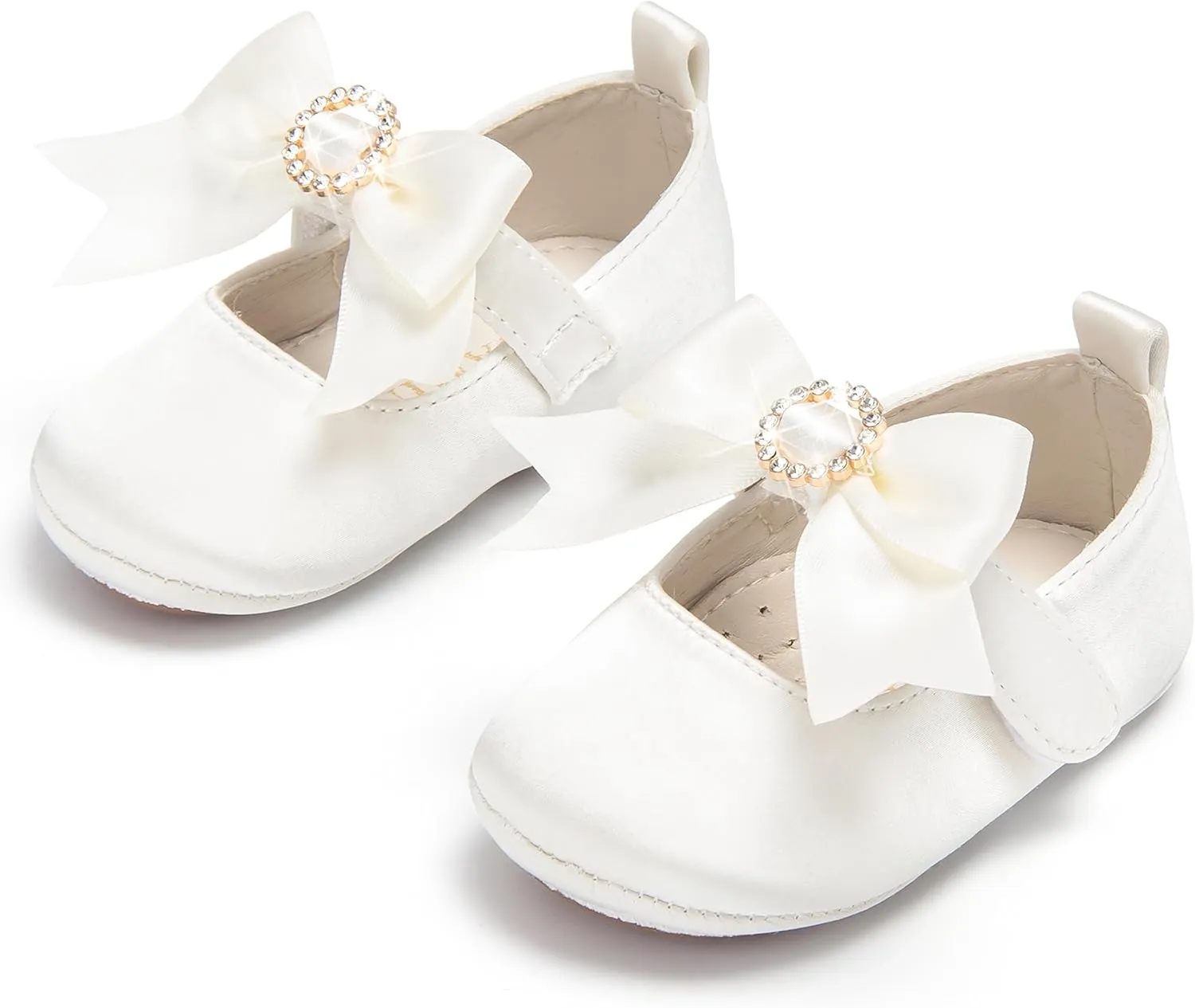 Baby Girls Mary Jane Flats - Infant Newborn Walking Shoes Soft Rubber Sole Princess Wedding