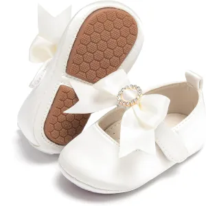 Baby Girls Mary Jane Flats - Infant Newborn Walking Shoes Soft Rubber Sole Princess Wedding