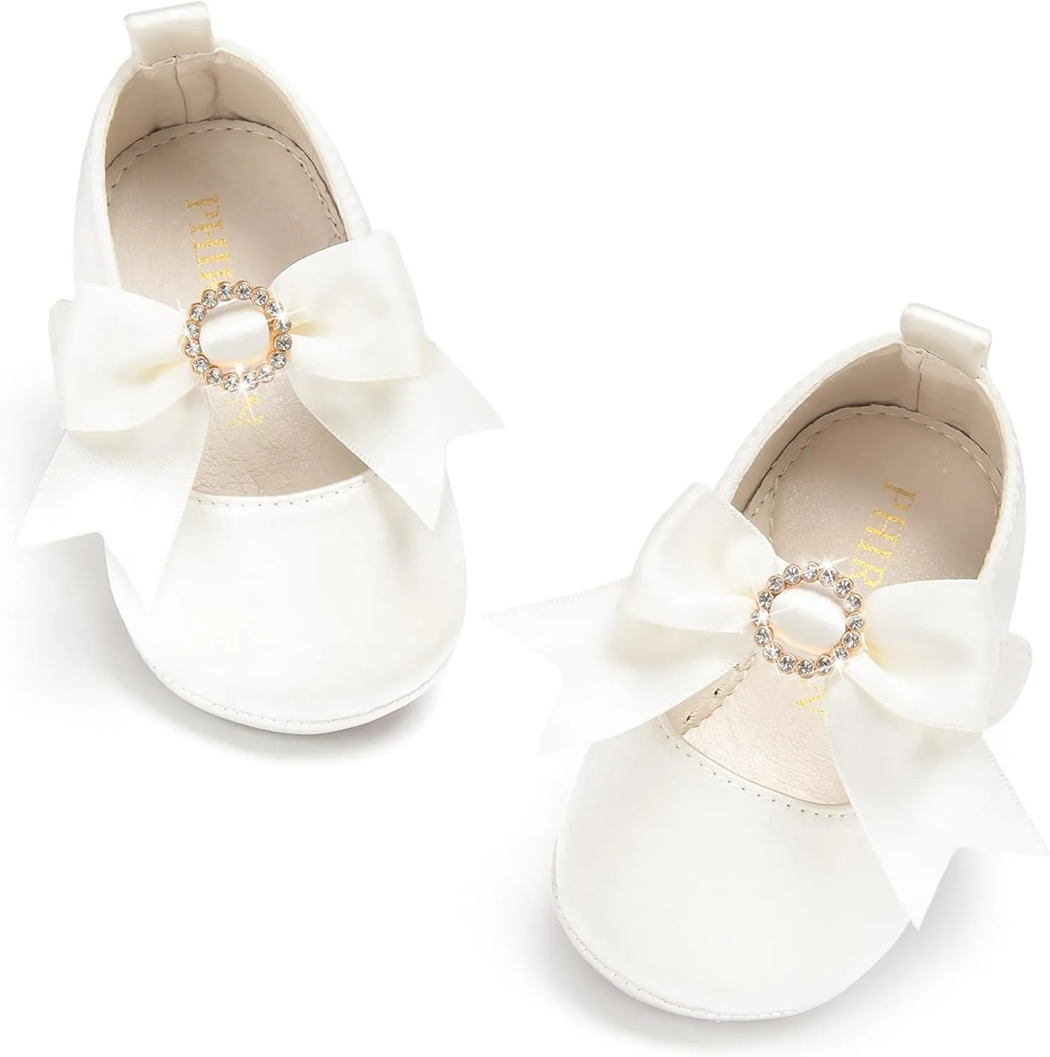Baby Girls Mary Jane Flats - Infant Newborn Walking Shoes Soft Rubber Sole Princess Wedding