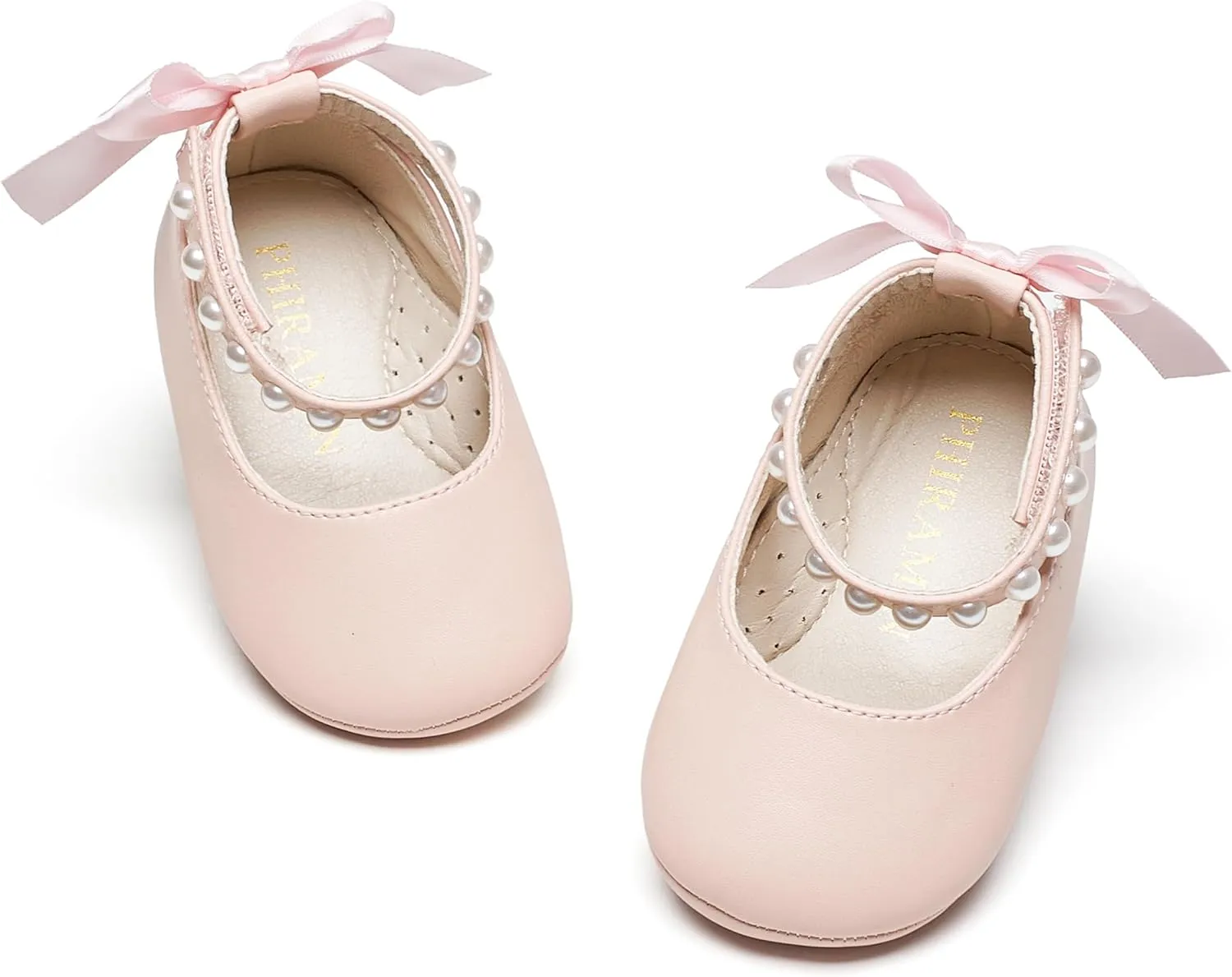 Baby Girls Mary Jane Flats - Infant Newborn Walking Shoes Soft Rubber Sole Princess Wedding