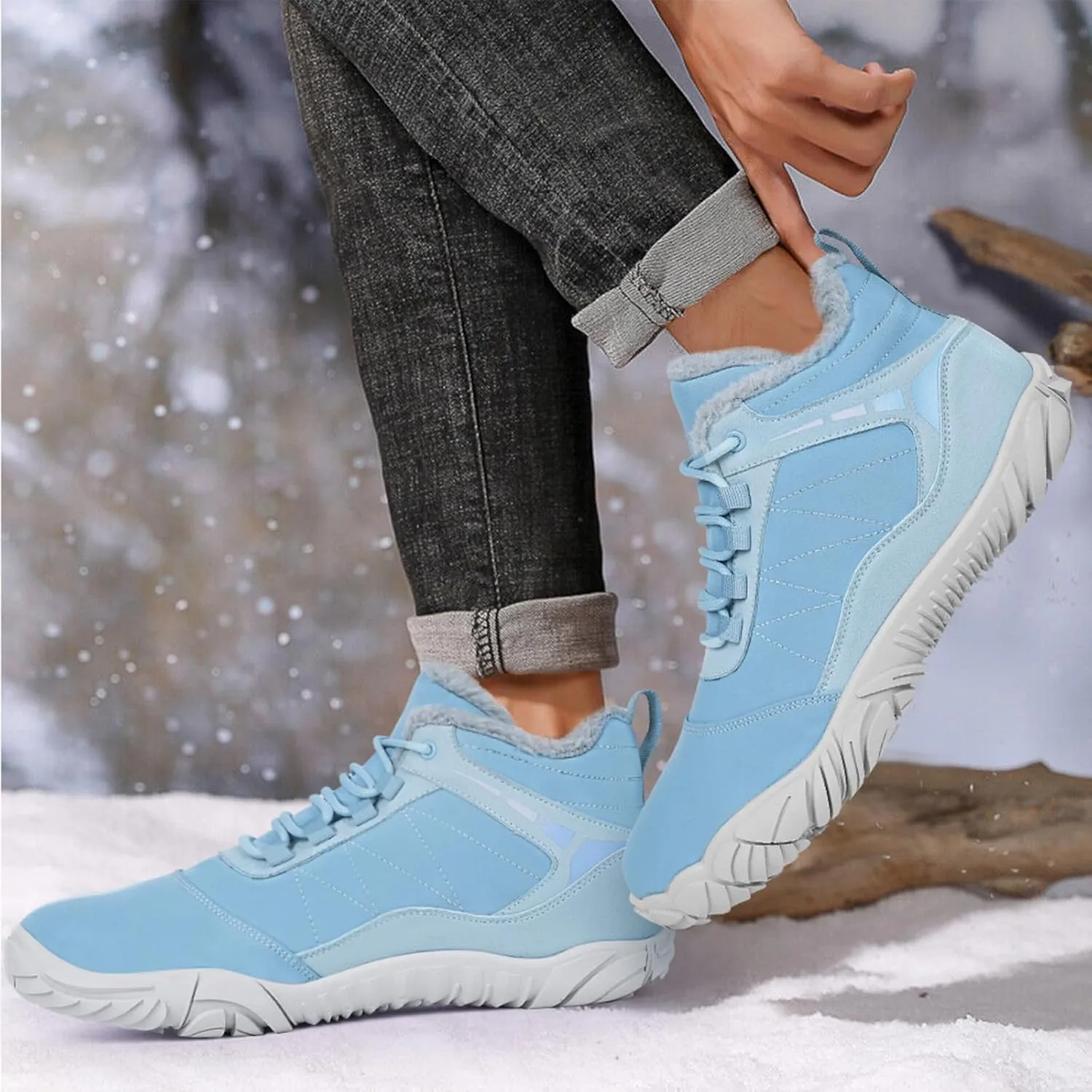 Barefoot Hiking Boots for Mens Womens, Winter Wide Toe Hike Footwear Barefoot Shoes, Non-Slip Minimalist Zero Drop Short Boots for Hiking Walking Outdoor