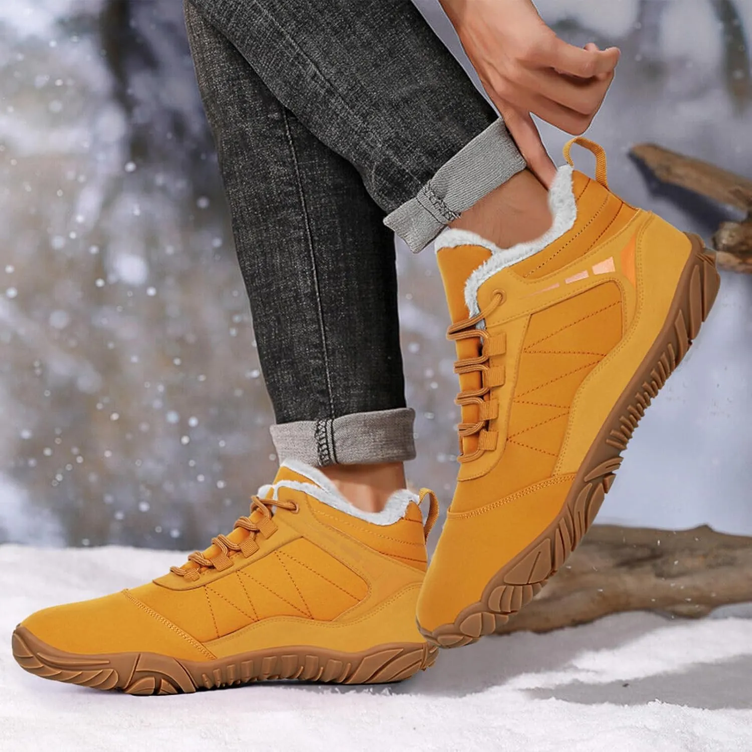 Barefoot Hiking Boots for Mens Womens, Winter Wide Toe Hike Footwear Barefoot Shoes, Non-Slip Minimalist Zero Drop Short Boots for Hiking Walking Outdoor