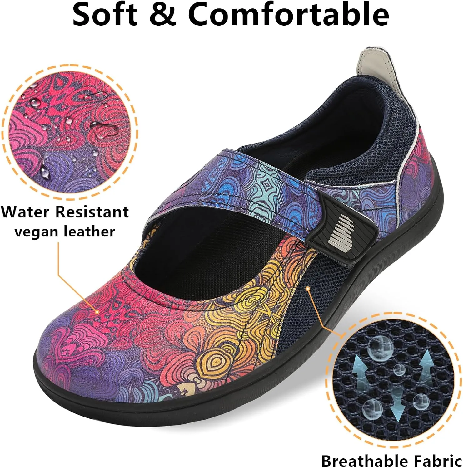BARERUN Womens Walking Shoes Classic Mary Jane Flats Wide Toe Diabetic Shoes for Women Adjustable Breathable Lightweight Daily Barefoot Shoes