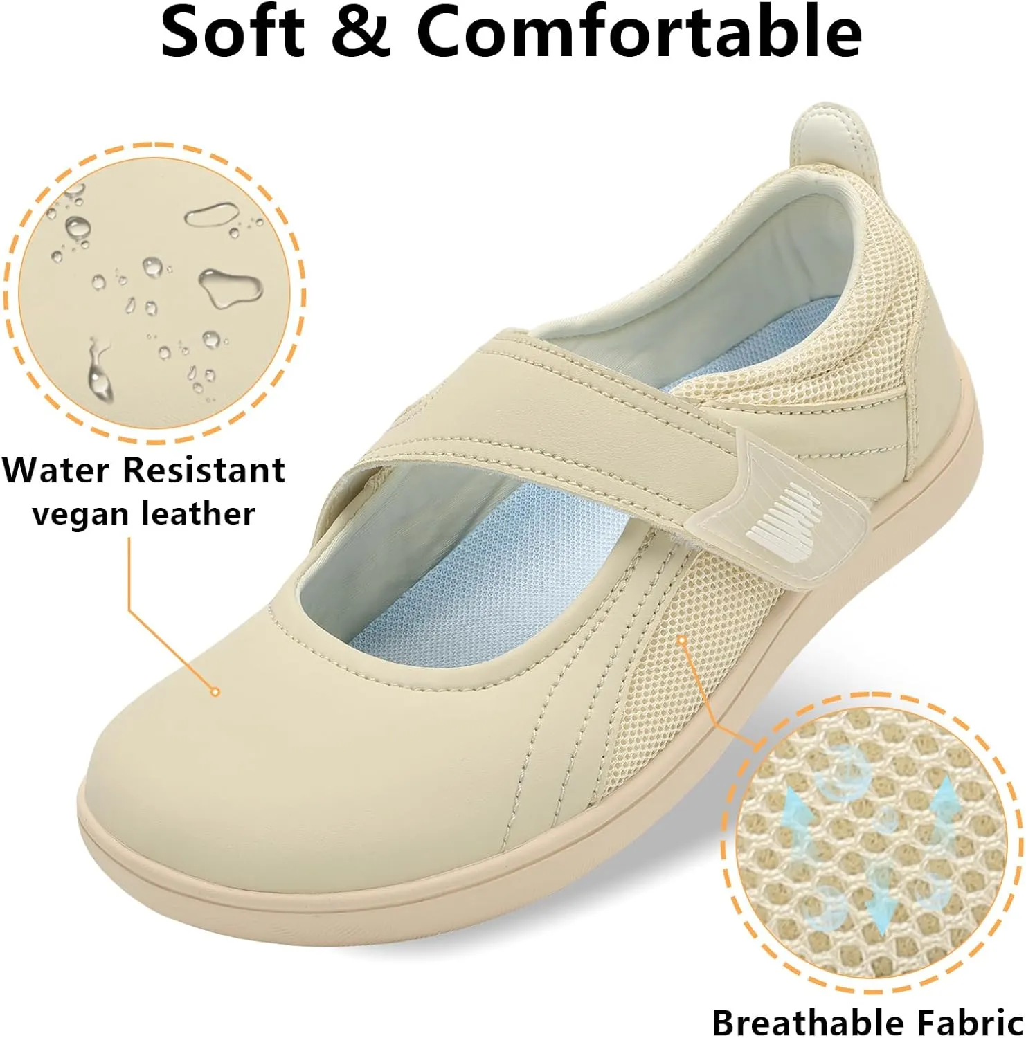 BARERUN Womens Walking Shoes Classic Mary Jane Flats Wide Toe Diabetic Shoes for Women Adjustable Breathable Lightweight Daily Barefoot Shoes