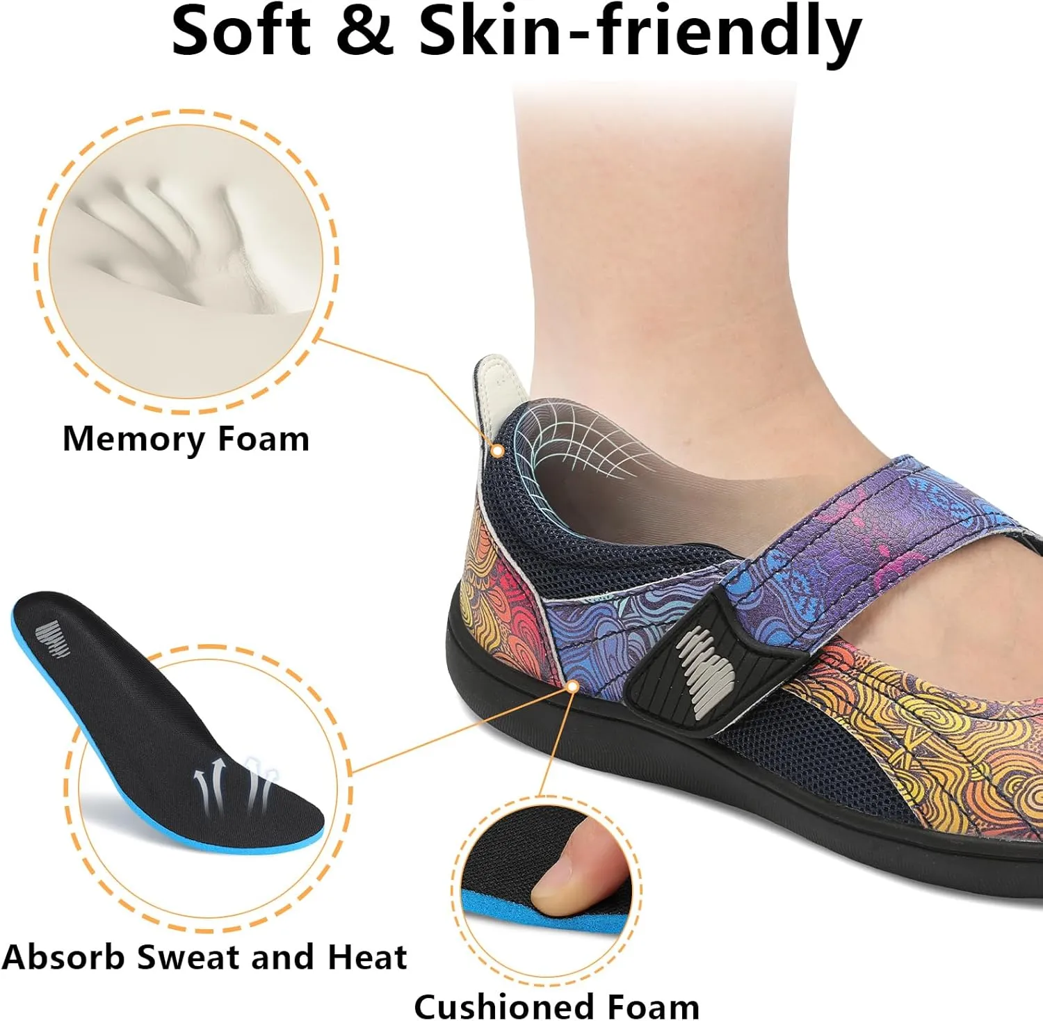BARERUN Womens Walking Shoes Classic Mary Jane Flats Wide Toe Diabetic Shoes for Women Adjustable Breathable Lightweight Daily Barefoot Shoes
