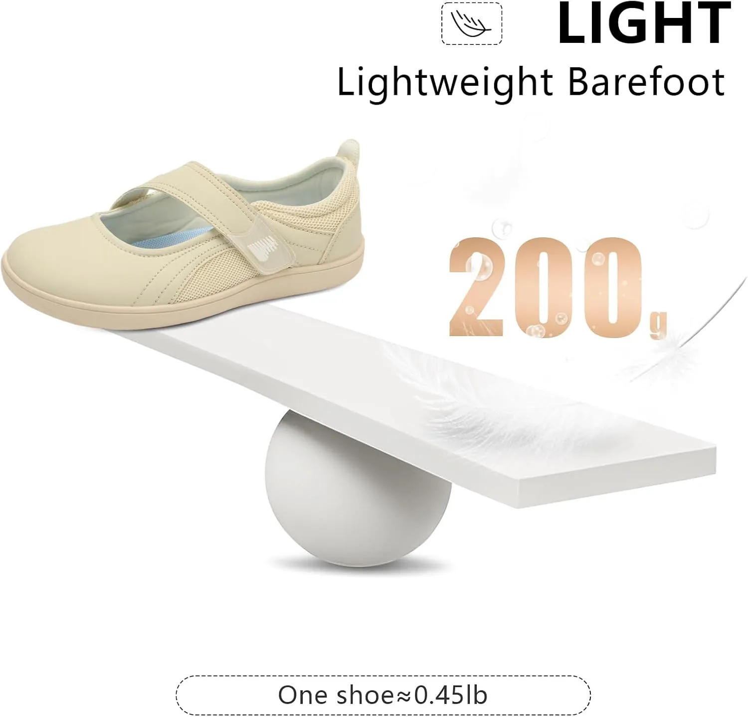 BARERUN Womens Walking Shoes Classic Mary Jane Flats Wide Toe Diabetic Shoes for Women Adjustable Breathable Lightweight Daily Barefoot Shoes