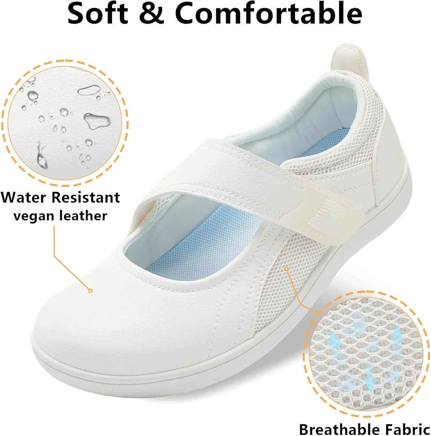 BARERUN Womens Walking Shoes Classic Mary Jane Flats Wide Toe Diabetic Shoes for Women Adjustable Breathable Lightweight Daily Barefoot Shoes