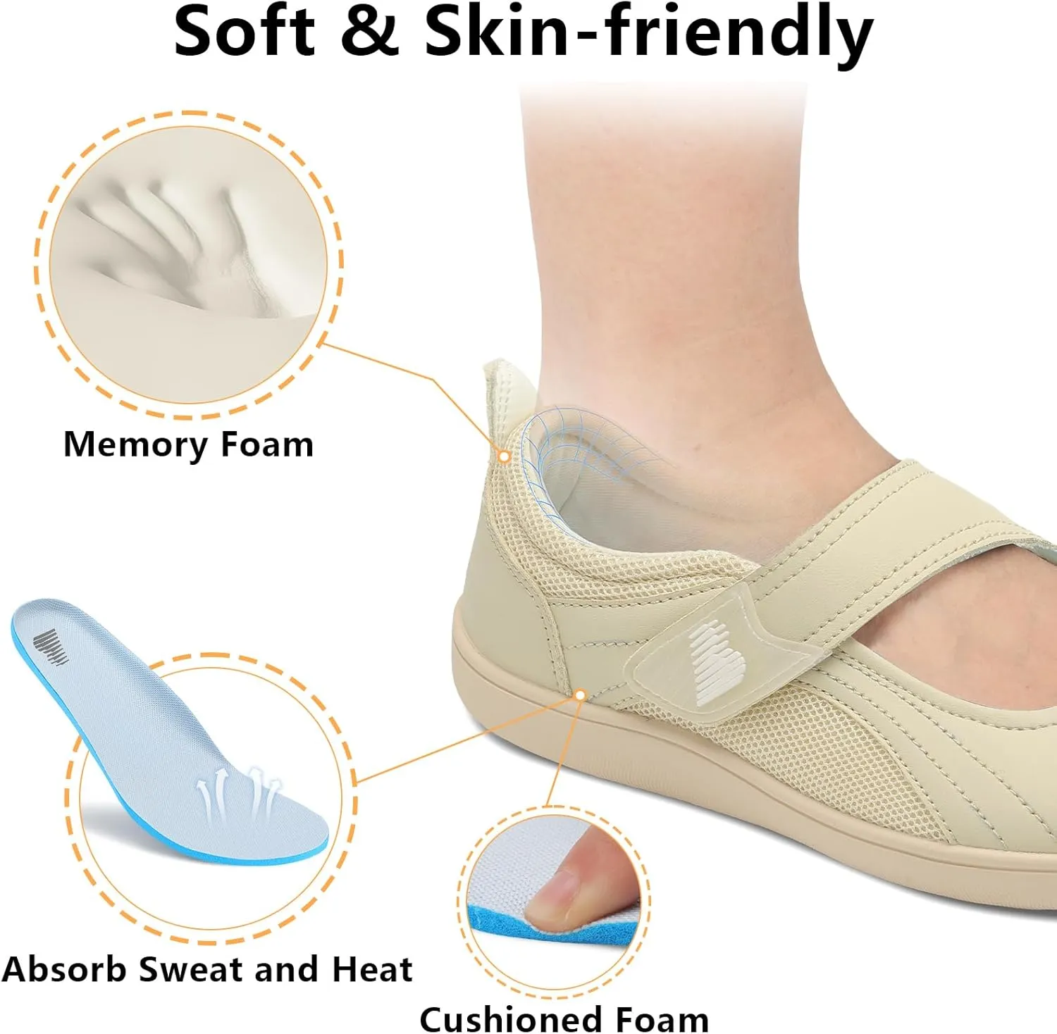 BARERUN Womens Walking Shoes Classic Mary Jane Flats Wide Toe Diabetic Shoes for Women Adjustable Breathable Lightweight Daily Barefoot Shoes